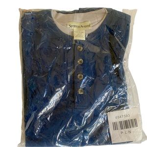 Seventh Avenue Men's Waffle Knit Long Sleeve Henley Blue Navy Shirt